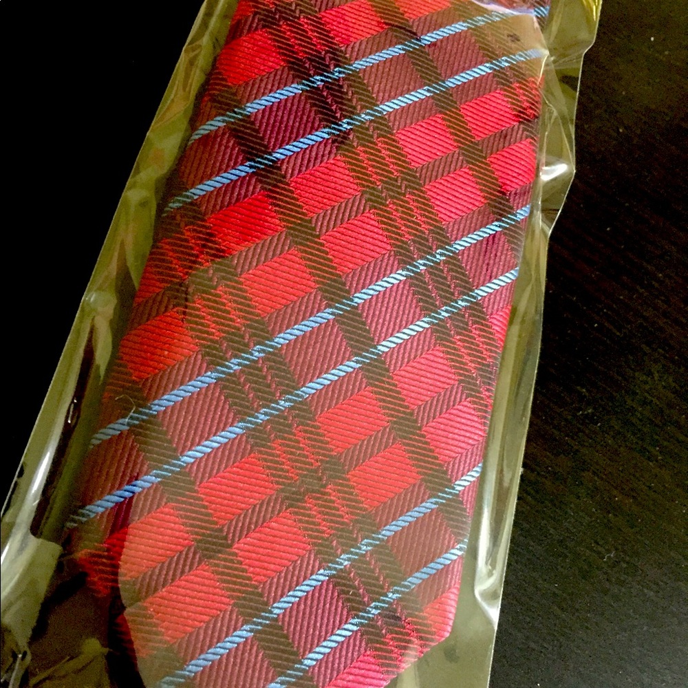 Men’s checked red and blue skinny tie